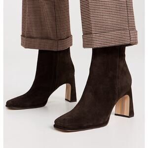 Sam Edelman SZ 11/42 Irie Calfskin Suede Square Toe Boots In Chocolate Brown